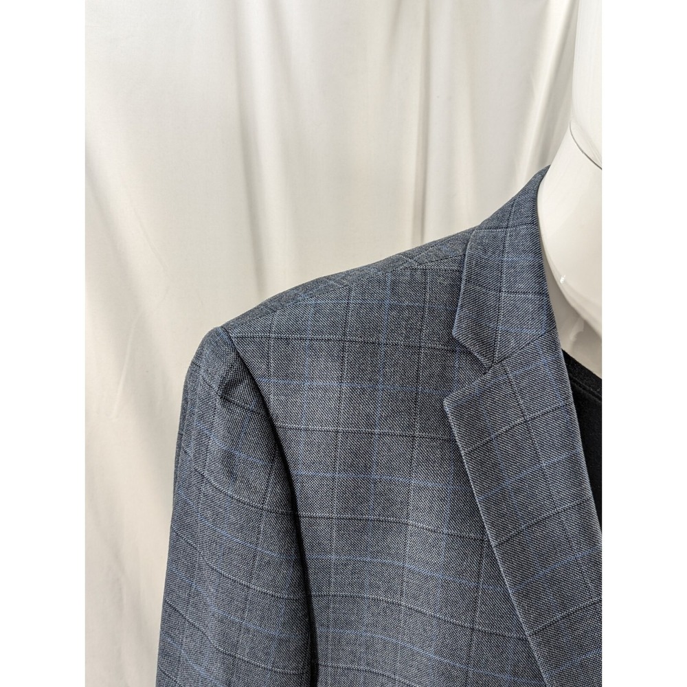 Ralph Lauren Blazer Sport Suit Jacket Coat Silk‎ Wool 44L Blue Gray Plaid Check - Picture 2 of 14